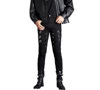 Idopy Pantalones de motociclista para hombre, estilo punk, gótico, con hebillas, para club nocturno, Negro, XS