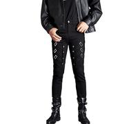 Idopy Pantalones de motociclista para hombre, estilo punk, gótico, rock, club nocturno, fiesta, con hebillas, pantalones de motociclista, Negro, S