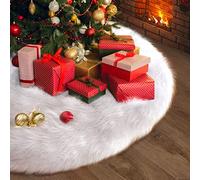 Idota Falda Arbol Navidad Blanco 120 cm, Falda de Arbol de Navidad Redonda Piel Sintética Falda para Arbol de Navidad, Manta para Arbol de Navidad para Decoración de Navidad al Hogar