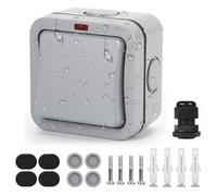 Idota Interruptor de luz exterior resistente a la intemperie, Interruptor Conmutador Pulsador Universal, 20 A, IP66, Impermeable con Polvo, Independiente y Luz de Control