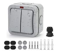 Idota Interruptor de luz exterior resistente a la intemperie, interruptor universal, 20 A, IP66, interruptor doble con polvo, interruptor independiente y luz de control, interruptor de luz para