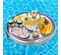 Idota Soporte para bebidas para piscina, 2 en 1 para bebidas y aperitivos, 8 agujeros, gran soporte para bebidas inflable, 70x50 cm, barra de piscina, fiesta temática, gris