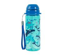 IDRINK Botella de agua 400 ml para niños con diseños inferiores con pajita, sin BPA, botella reciclable (SHARK)