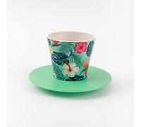 IDRINK® - Juego de taza, platillo y cuchara de RPET | Excelente regalo ecológico Capacidad 90 mililitros 7 x 7 x 7 centímetros (TROPICAL)