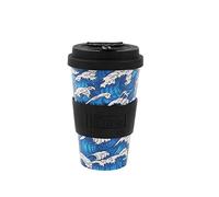 IDRINK®- Taza de café de RPET con tapa de silicona de apertura, fácil de llevar Taza de 435 ml para llevar de plástico reciclado 8,7 x 8,7 x 15 cm ergonómica 435 ml (WAVE)