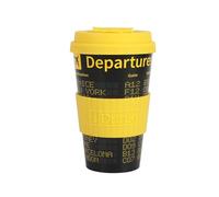 IDRINK®- Taza de café de RPET con tapa de silicona de apertura, fácil de llevar Taza de 435 ml para llevar de plástico reciclado 8,7 x 8,7 x 15 cm ergonómica 435 ml (DEPARTURES)