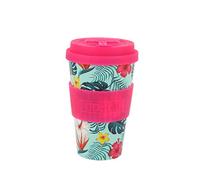 IDRINK®- Taza de café de RPET con tapa de silicona de apertura, fácil de llevar Taza de 435 ml para llevar de plástico reciclado 8,7 x 8,7 x 15 cm ergonómica 435 ml (TROPICAL)