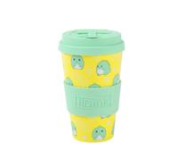 IDRINK®- Taza de café de RPET con tapa de silicona de apertura, fácil de llevar Taza de 435 ml para llevar de plástico reciclado 8,7 x 8,7 x 15 cm ergonómica 435 ml (HELLO DINO)