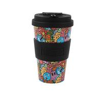 IDRINK®- Taza de café de RPET con tapa de silicona de apertura, fácil de llevar Taza de 435 ml para llevar de plástico reciclado 8,7 x 8,7 x 15 cm ergonómica 435 ml (DOODLE)