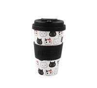IDRINK®- Taza de café de RPET con tapa de silicona de apertura, fácil de llevar Taza de 435 ml para llevar de plástico reciclado 8,7 x 8,7 x 15 cm ergonómica 435 ml (CATS)