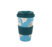 IDRINK®- Taza de café de RPET con tapa de silicona de apertura, fácil de llevar Taza de 435 ml para llevar de plástico reciclado 8,7 x 8,7 x 15 cm ergonómica 435 ml (BLUE MAP)