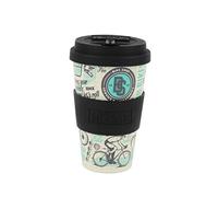 IDRINK®- Taza de café de RPET con tapa de silicona de apertura, fácil de llevar Taza de 435 ml para llevar de plástico reciclado 8,7 x 8,7 x 15 cm ergonómica 435 ml (BIKE)