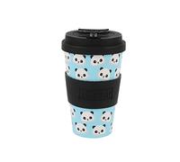 IDRINK®- Taza de café de RPET con tapa de silicona de apertura, fácil de llevar Taza de 435 ml para llevar de plástico reciclado 8,7 x 8,7 x 15 cm ergonómica 435 ml (PANDA)