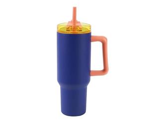 IDRINK - Vaso térmico de viaje, 1,2 l, con asa y pajita (azul)