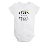 iDzn My Auntie Loves Me To The Moon - Mamelucos divertidos para recién nacidos, monos para bebés, de manga corta, trajes de una pieza, blanco, 0-6 meses