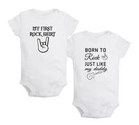 iDzn Paquete de 2, My First Rock Shirt & Born to Rock just like my daddy Peleles divertidos, monos para bebés recién nacidos, monos para bebés, trajes de una pieza para bebés