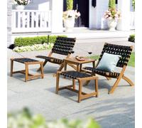 IDZO Juego de bistró de patio con diseño reclinable plegable, resistente, capacidad de 400 libras, 5 piezas con otomanas para exteriores