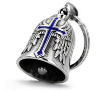 IEBTAWN LYITZW 1 Campana Moto Amuleto, Llavero Guardian de Zinc Aleación, Campana de Protección para Motociclista, Regalo de Seguridad para Conductor, Azul Cruz