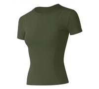 IECCP - Camiseta deportiva para mujer, de manga corta, con cuello redondo, transpirable, atlética, para gimnasio, yoga, fitness, tallas XS-XL, Brazalete verde, S