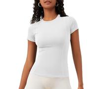 IECCP Camisetas de gimnasio para mujer, para entrenamiento, yoga, correr, deportes, transpirables, de secado rápido, manga corta, blanco, S