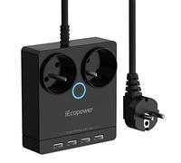 iEcopower Regleta con protección contra sobretensiones, regleta de 2 enchufes, 2300 W, 10 A, Enchufe múltiple con 4 USB 3,4 A, regleta Inteligente, multienchufe, Distribuidor de Corriente, Cable de