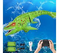 IEEILULU Barcos Teledirigido RC Mosasauru, 2.4GHz Barco Tiburón Dinosaurio Eléctrico con Luces y USB, Juguete Acuático Teledirigido, Regalo para Niños Mayores de 8+ Años Piscina y Lagos (Verde)