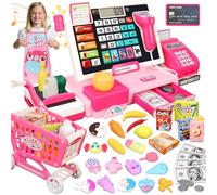 IEEILULU Caja Registradora Juguetes para Niños, Máquina Registradora Kit - con 52 PCS Accesorios(Escáner/Tarjeta de Crédito/ Dinero de Juguete), Caja Supermercado Juguete para NiñAs Niños 3+ Años