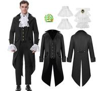 IEEILULU Chaqueta Steampunk para hombre, medieval chaqueta victoriana abrigo, gótico renacentista gótico hombre Steampunk con encaje jabot esposas para Halloween Cosplay (negro, XXL)