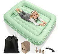 IEEILULU Colchón Hinchable con Bomba Eléctrica, Cama Inflable de Viaje para Niños Rápido Inflado y Desinflado, Portátil Cama de Aire con Almohada para el Hogar, Viajes y Camping (Verde)