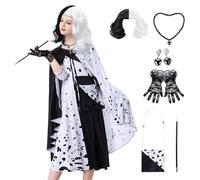 IEEILULU Disfraz Cruella Devil Niña, Cruella de vil Vestido, Carnaval Cruella Disfraz para Mujer, para Fiesta Temática Carnaval Cosplay Mardi Gras (Estilo Capa 160)
