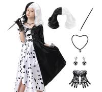 IEEILULU Disfraz Cruella Devil Niña, Cruella de vil Vestido, Carnaval Cruella Disfraz para Mujer, para Fiesta Temática Carnaval Cosplay Mardi Gras (Estilo con Capucha 150)