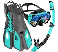 IEEILULU Set de Snorkel para Adulto, Esnórquel Settauch Set con Gafas de Buceo, Tubo de Respiración Semiseco y Aletas Ajustables, Snorkel Set para Adulto Aventura Submarina (Green, L/XL)