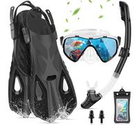 IEEILULU Snorkel Set Adulto, Kit Snorkel 7 Piezas con Máscara de Buceo Antivaho y Aletas Ajustable para Hombre Mujere con Bolsa Portátil, Dos Tamaños (Negro, S/M)
