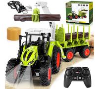 IEEILULU Tractor Teledirigido para Niños, Tractor RC, 2.4 GHz, 1:24, Tractor con Remolque, Garra para Madera, Cargador Frontal y 4 Troncos, Juguete Transportador de Madera a Partir de 3 4 5 6 años