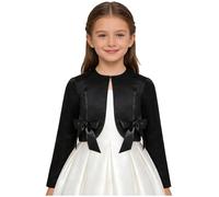 IEFIEL Cárdigan de Satén para Niña Manga Larga con Apliques Exquisitos Bolero Básico Chaqueta Bautizo Comunión Boda Torera de Fiesta Elegante 1-16 Años Negro E 9-10 años