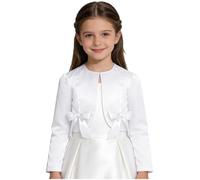 IEFIEL Cárdigan de Satén para Niña Manga Larga con Apliques Exquisitos Bolero Básico Chaqueta Bautizo Comunión Boda Torera de Fiesta Elegante 1-16 Años Marfil E 9-10 años