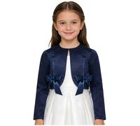 IEFIEL Cárdigan de Satén para Niña Manga Larga con Apliques Exquisitos Bolero Básico Chaqueta Bautizo Comunión Boda Torera de Fiesta Elegante 1-16 Años Azul marino E 7-8 años