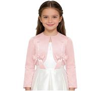 IEFIEL Cárdigan de Satén para Niña Manga Larga con Apliques Exquisitos Bolero Básico Chaqueta Bautizo Comunión Boda Torera de Fiesta Elegante 1-16 Años Rosa E 9-10 años