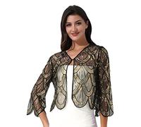 IEFIEL Cárdigan Gasa de Fiesta Para Mujer Chaqueta Chal Verano de Boda Ceremonia Bolero Lentejuelas Para Vestido de Fiesta Mujer Torera Dorado Talla única