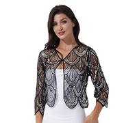 IEFIEL Cárdigan Gasa de Fiesta Para Mujer Chaqueta Chal Verano de Boda Ceremonia Bolero Lentejuelas Para Vestido de Fiesta Mujer Torera Plateado Talla única