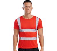 IEFIEL Chaleco de Trabajo Seguridad Reflectante para Hombre Camiseta Advertencia de Alta Visibilidad de Manga Corta Camiseta de Uniforme M-4XL Rojo 3XL