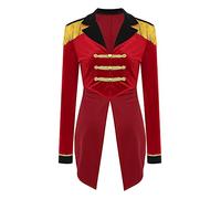 IEFIEL Disfraz Presentador de Circo para Mujer Ringmaster de Lujo Chaqueta de Traje Manga Larga de Terciopelo con Flecos Costume Disfraz de Fiesta Halloween Carnaval S-3XL S Rojo L