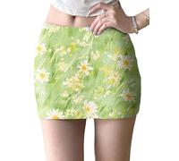 IEFIEL Falda Mini Floral para Mujer Vestido de Verano para Fiesta Playa Fotografía Regalo San Valentín Verde L