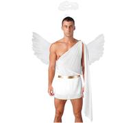 IEFIEL Hombre Traje Ángel Completo Uniforme Pastor Iglesia Cosplay Arcángel | Set Traje Toga Hombres,Túnica Con Tirantes Un Hombro,Inspirado En La Grecia Antigua,Halloween Cosplay,Celebración,Carnavales