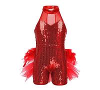 IEFIEL Maillot de Danza Ballet para Niña con Tutú y Lentejuelas Vestido de Baile Latino Jazz Maillot Competición Patinaje Gimnasia Disfraz de Bailarina 4-16 Años A Rojo 7-8 años