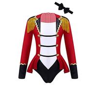 IEFIEL Maillot de Danza Ballet para Niña Manga Larga Leotardo de Gimnasia Rítmica Trapecista de Circo Maestro de Lujo Ringmaster Costume Disfraz de Majorette 3-16 años Rojo H 9-10 años