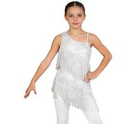 IEFIEL Maillot Flecos de Baile Latino para Niña sin Espalada Maillot Brillante de Danza Ballet Leotardo Gimnasia Mono de Patinaje Artístico Disfraz de Baile 4-16 Años X Blanco 6 años
