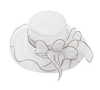 IEFIEL Pamelas para Bodas Sombrero Mujer Pamela ala Ancha de Organza Flor para Sol Verano Iglesia Fiesta Verano Vacaciones Vintaje Elegante Sun Hat Blanco One Size