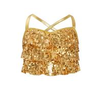 IEFIEL Top Lentejuelas de Baile para Niña con Volantes sin Espalada Crop Top de Danza del Vientre Rendimiento Top de Baile Latino Jazz Dorado 9-10 años