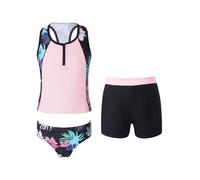 IEFIEL Traje de Baño Tres Piezas Niña Natación Camiseta sin Mangas + Pantalones Corto de Baño + Braguita Bañador Tankini de Secado Rápido Ropa de Playa Piscina Surf